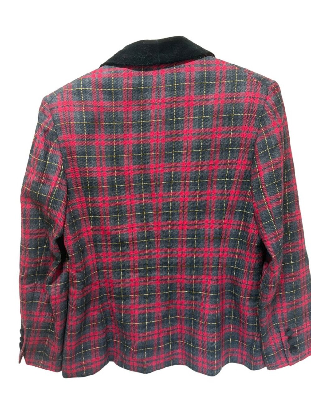 Kasper & Company Vintage 90s Red Tartan Plaid Blazer With Black Velvet Collar & - Picture 6 of 7